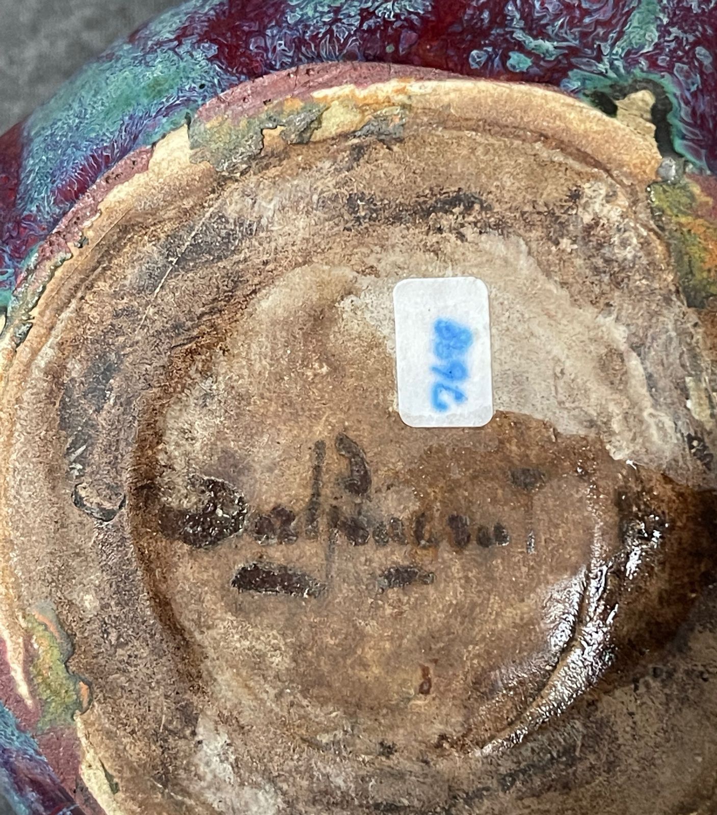 Pierre Adrien Dalpayrat Organic Vase With Oxblood And Jasper Blue Glaze, France Ca. 1900 photo vintage