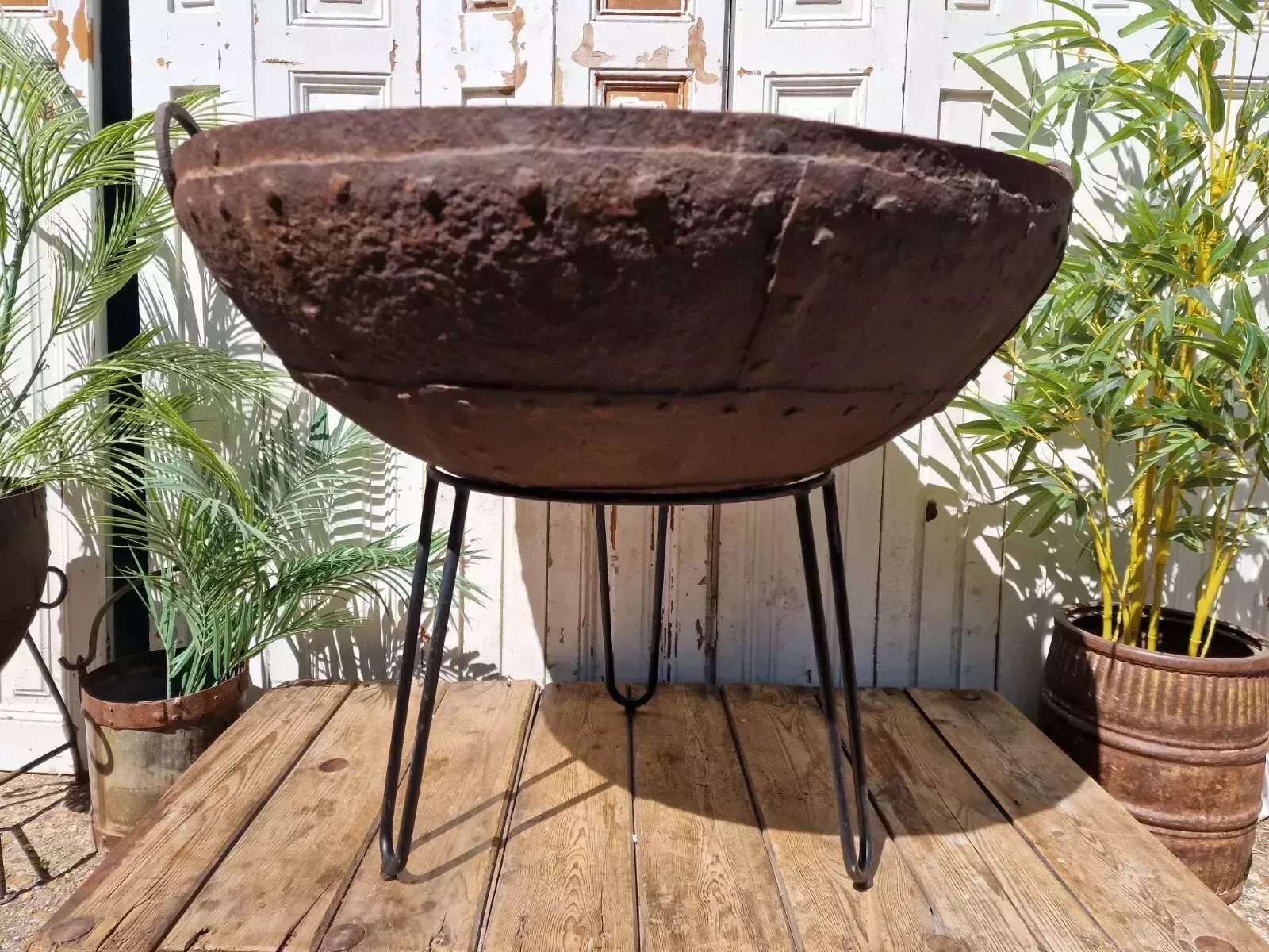 Very Large Antique Original Indian Kadai Fire Pit Bbq Drinks Ice Cooler Planter photo furniture