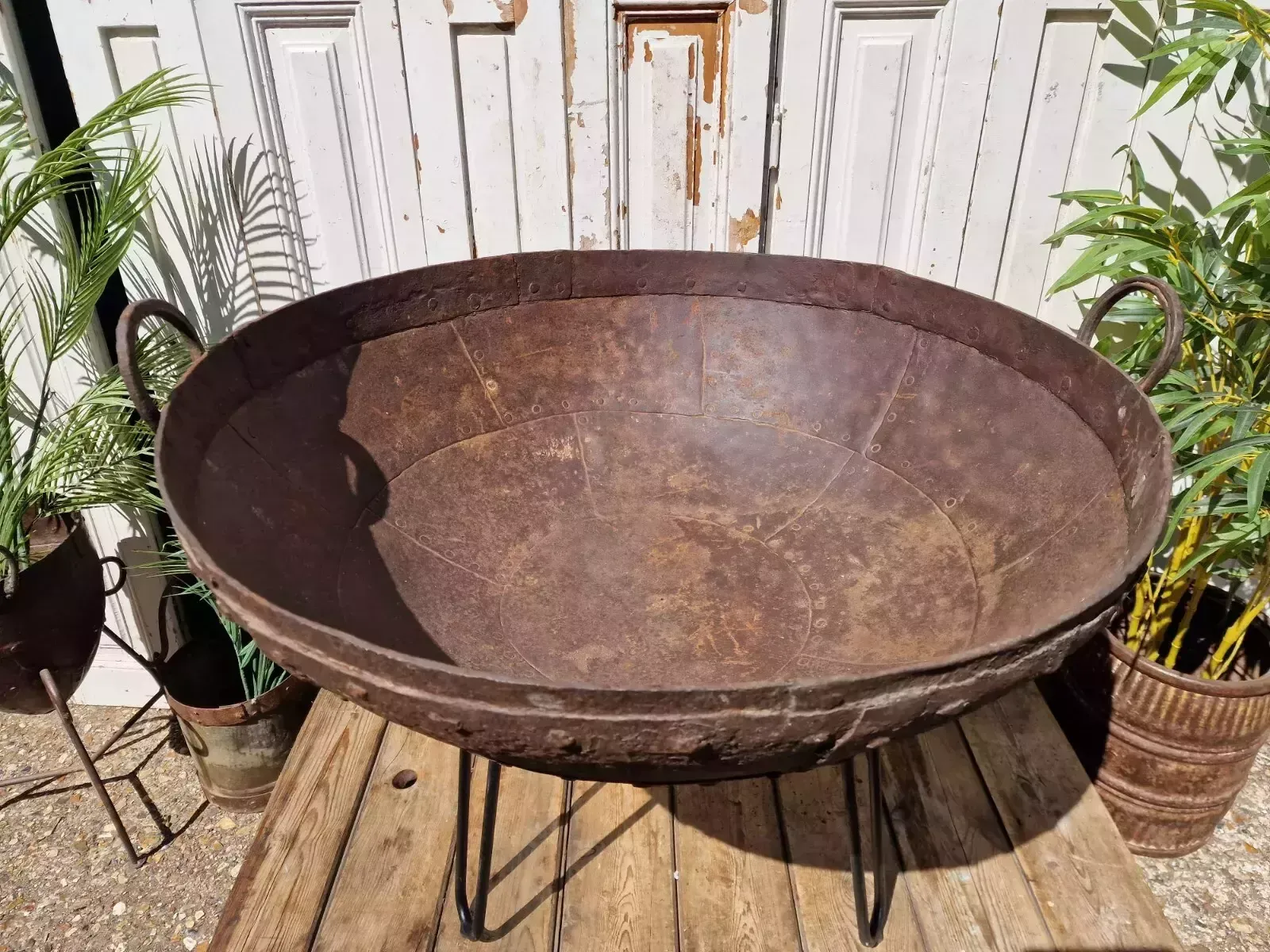Very Large Antique Original Indian Kadai Fire Pit Bbq Drinks Ice Cooler Planter photo 350.0
