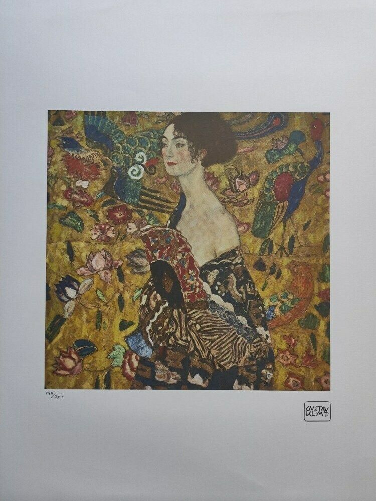 Gustav Klimt Signed   Lady With A Fan   Certificate Spadem Paris photo furniture