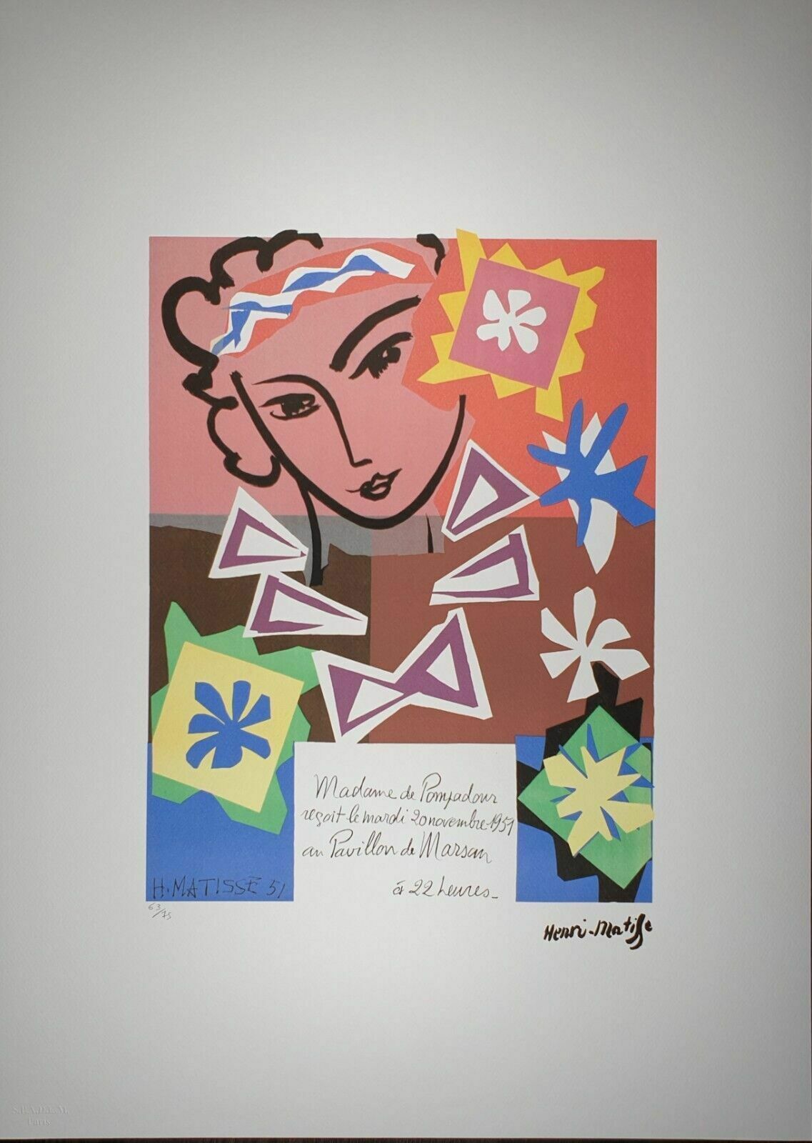Henri Matisse, Madame De Pompadour, Plate Signed Lithograph photo 470.0