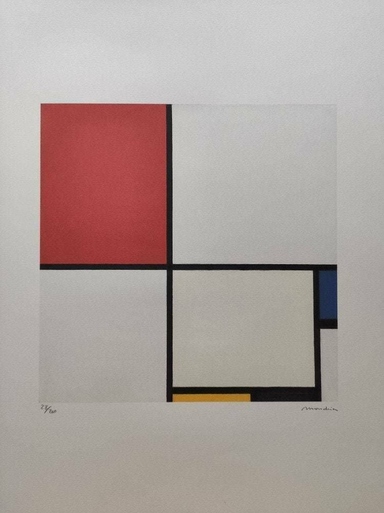 Piet Mondrian Signed   Composition With Red   Limited Edition With A Certificate