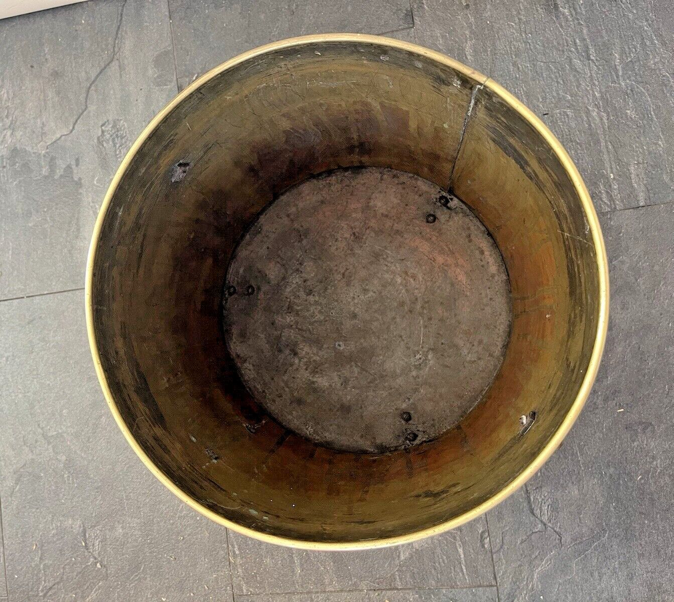 photo buy Large Antique 30's Art Deco Brass Lidded Coal Log Box Storage Bucket Bin Vintage