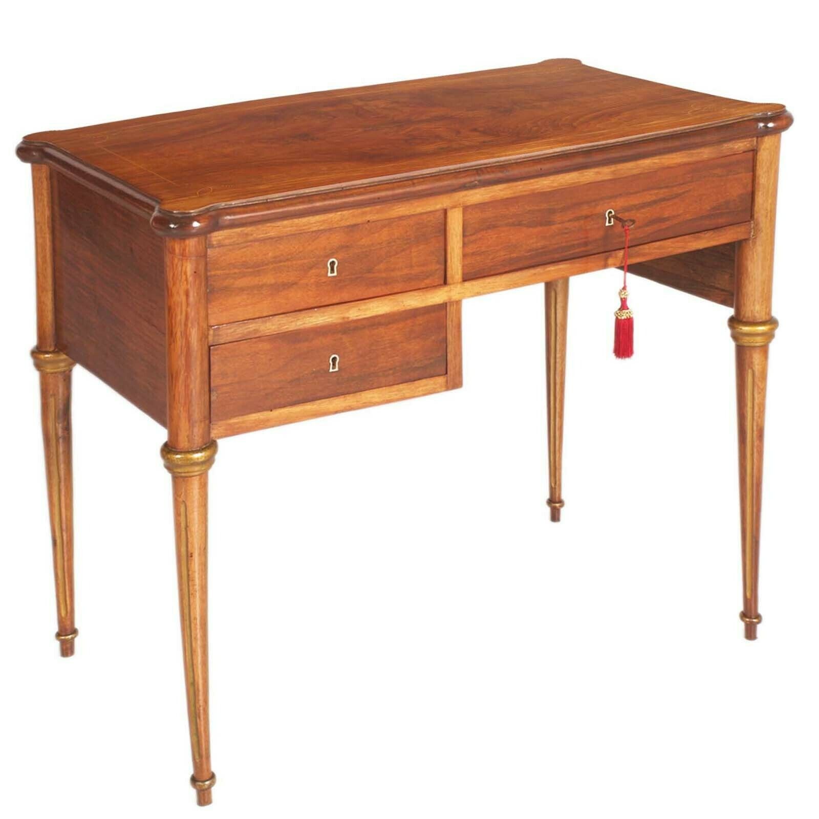 Neoclassical Blond Walnut & Flame Applied Walnut Burl Desk, Late 1800s