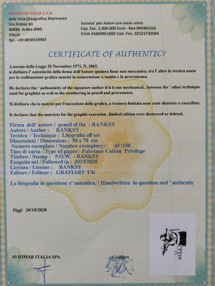 Banksy Signed   Mona Lisa   Certificate (Banksy Wall Art, Banksy Lithograph, Ban photo for sale