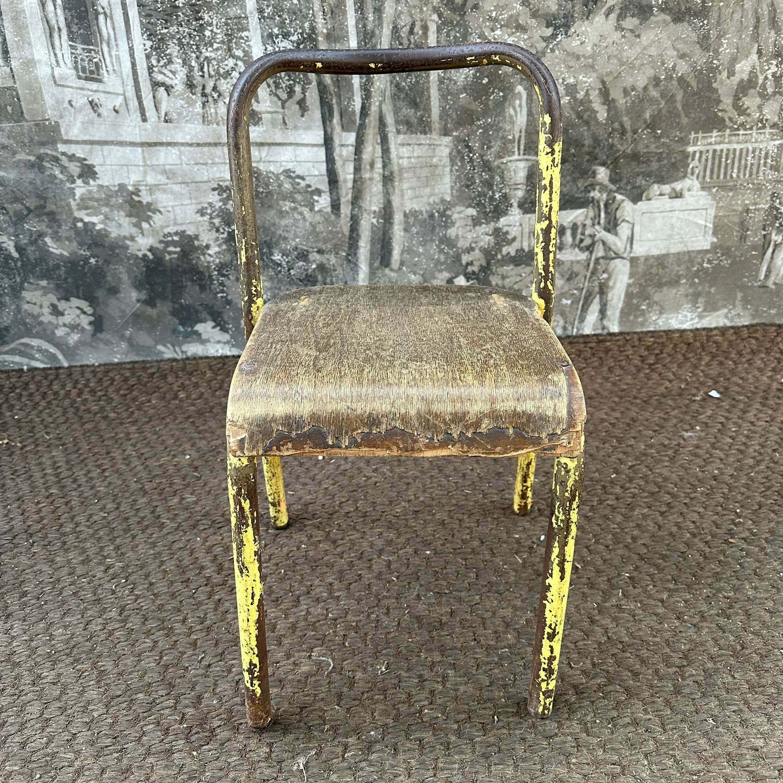 Yellow Chippy Paint | French Vintage Mullca/Mobilor Mid Century Children’s School Chair photo furniture