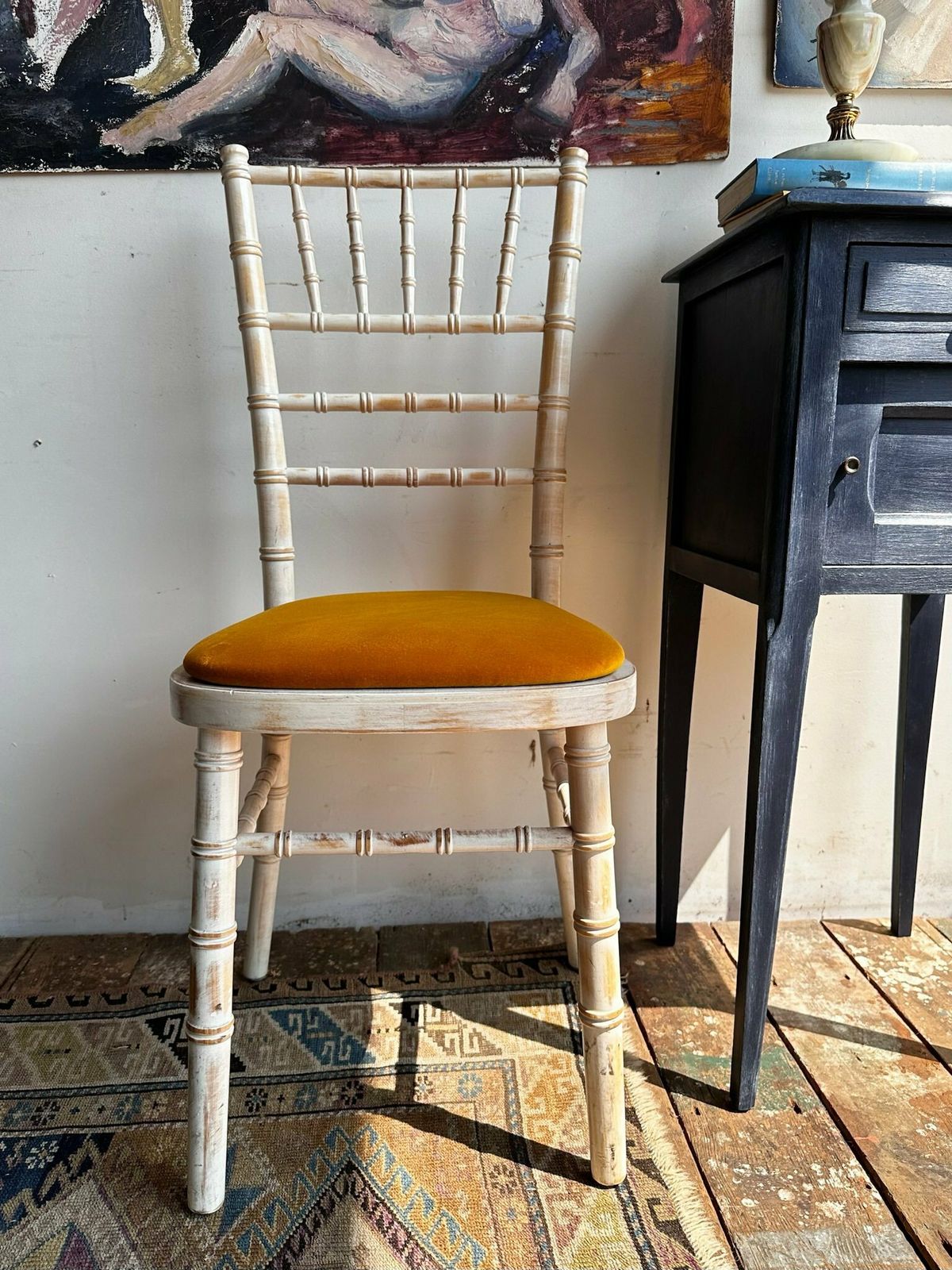 Selection Of Faux Bamboo Chairs W/ Wooden, Leatherette Or Velvet Seats C.1980 photo 82.0