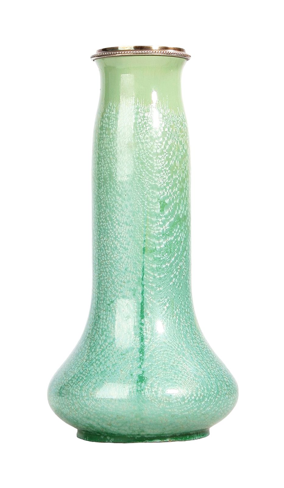20th Century Art Nouveau Green Ceramic Vase With Silver Rim/Collar, Austria photo Home Decor
