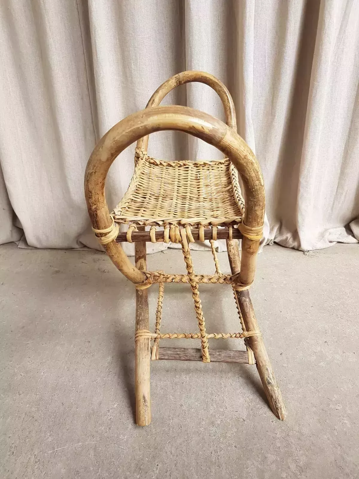 Vtg Early Mid Century Antique 30s Tribal Wicker Stool Bench Bamboo Retro R556 photo buy