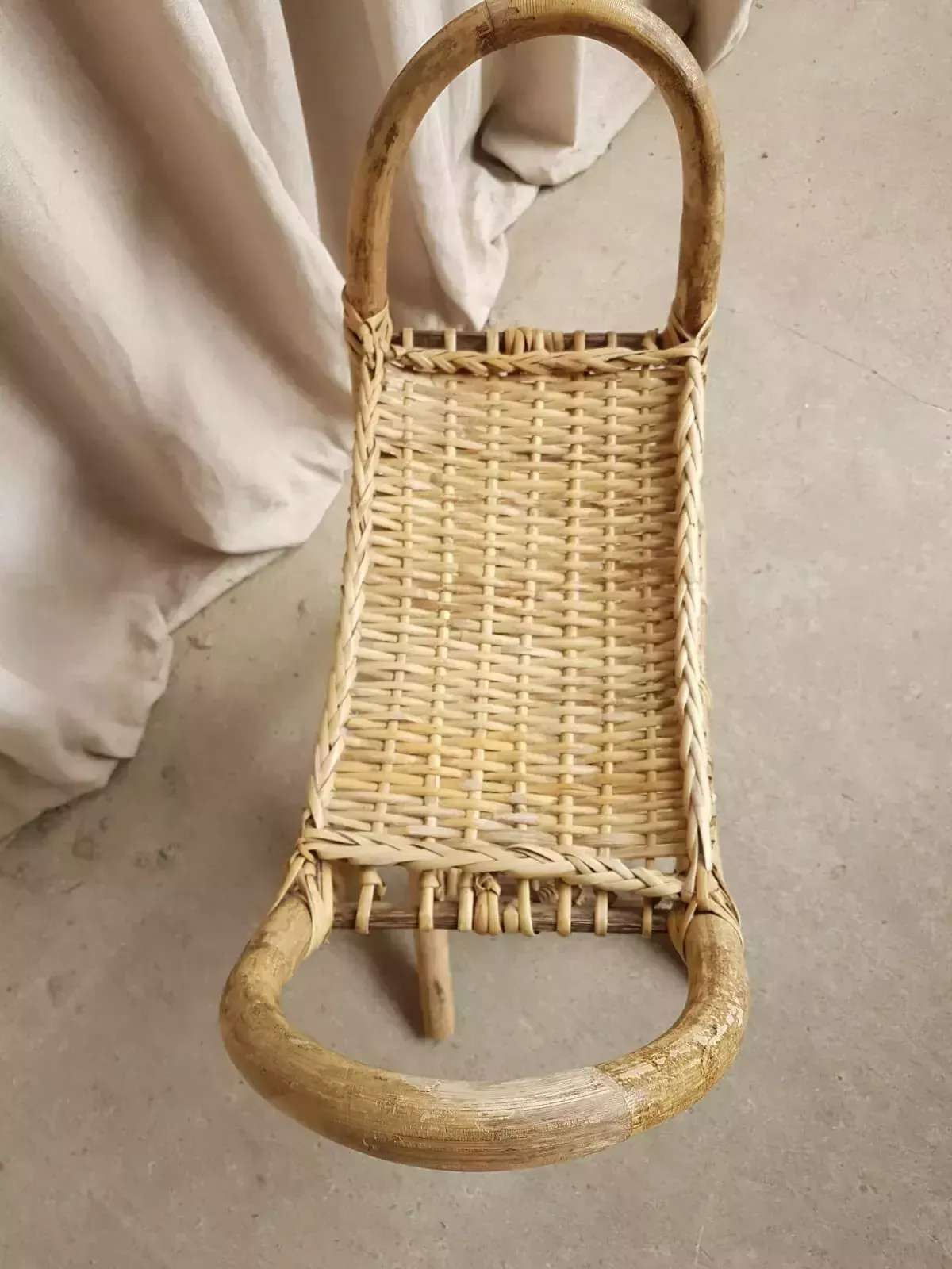 431.25 Vtg Early Mid Century Antique 30s Tribal Wicker Stool Bench Bamboo Retro R556 photo