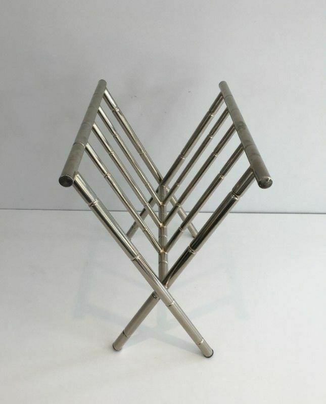 Nickel Magazine Rack In Faux Bamboo Style In The Style Of Jacques Adne photo Home Decor