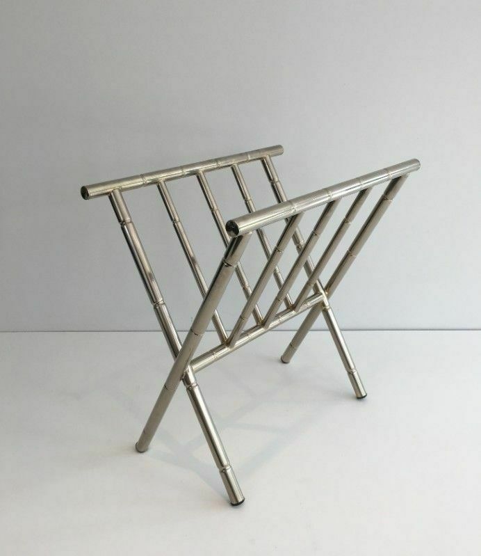 Nickel Magazine Rack In Faux Bamboo Style In The Style Of Jacques Adne photo 650.0