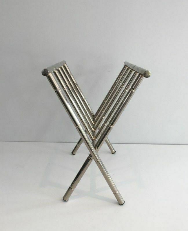 Nickel Magazine Rack In Faux Bamboo Style In The Style Of Jacques Adne photo vintage