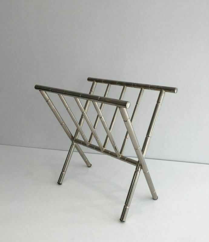 photo furniture Nickel Magazine Rack In Faux Bamboo Style In The Style Of Jacques Adne