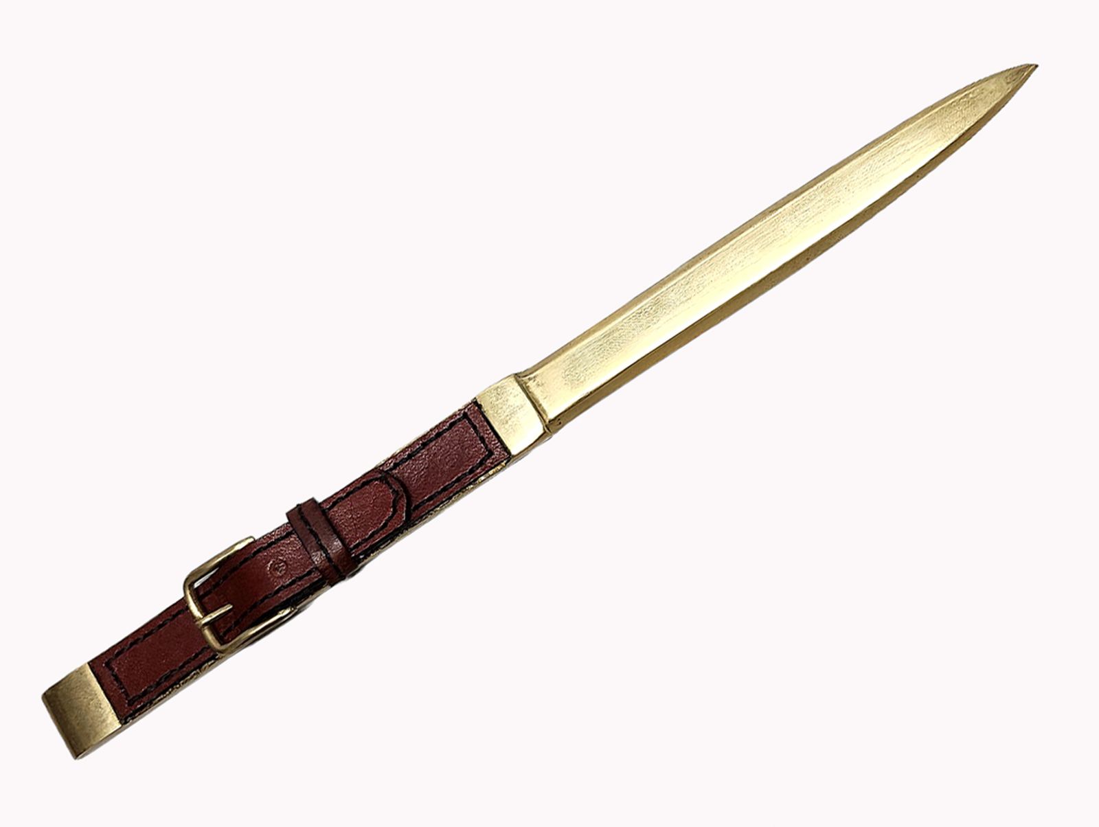 Mid 20h Century Golden Brass And Leather Letter Opener/Knife By The Luxury Design House Hermès Paris, France