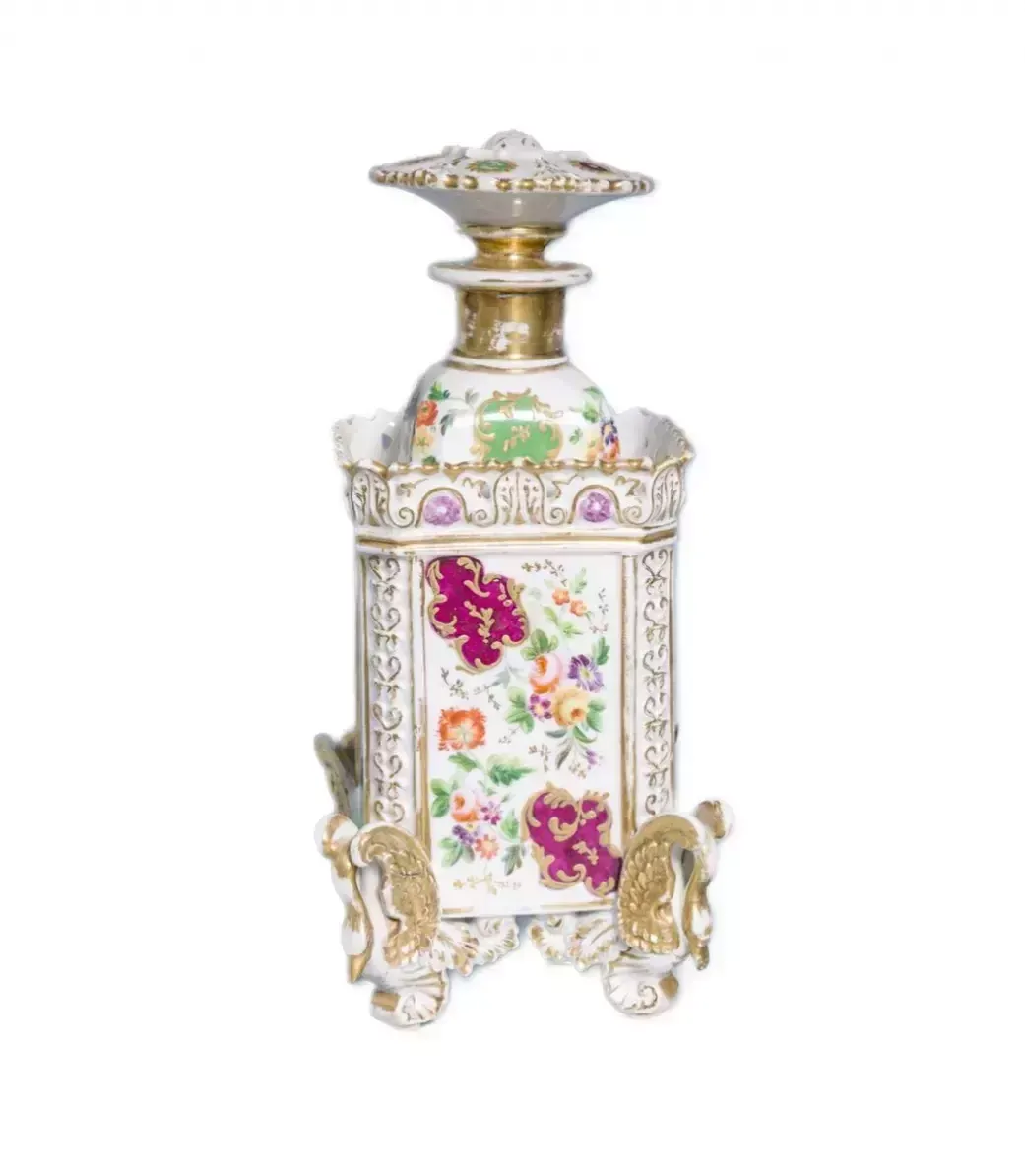 Perfume Bottle Made Of French Polychrome And Gilded Porcelain. Jacob Petit 19th Century