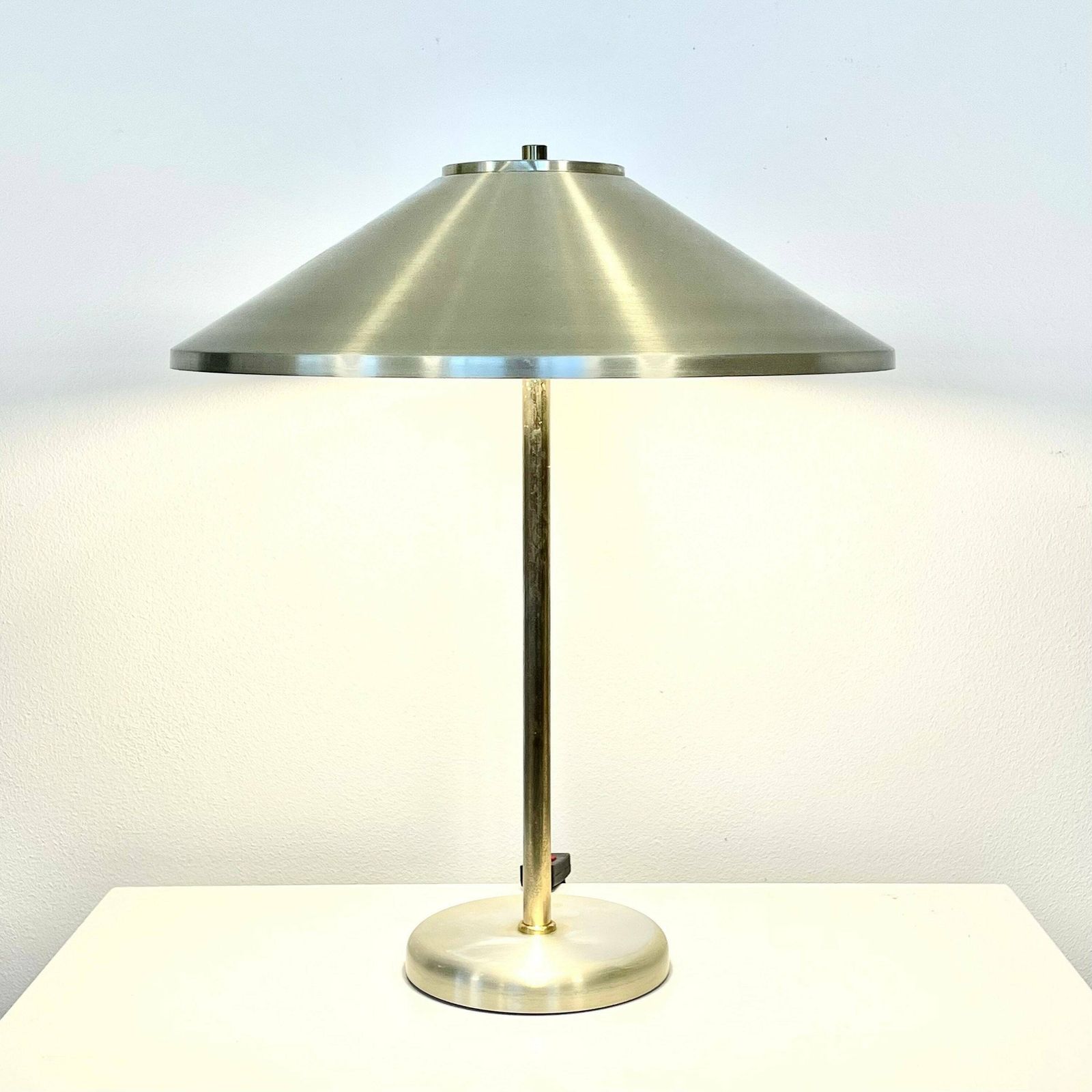 Stylish Vintage Danish Design Mid Century Modern Table Lamp In Gold Coloured Aluminium By Vitrika, Denmark