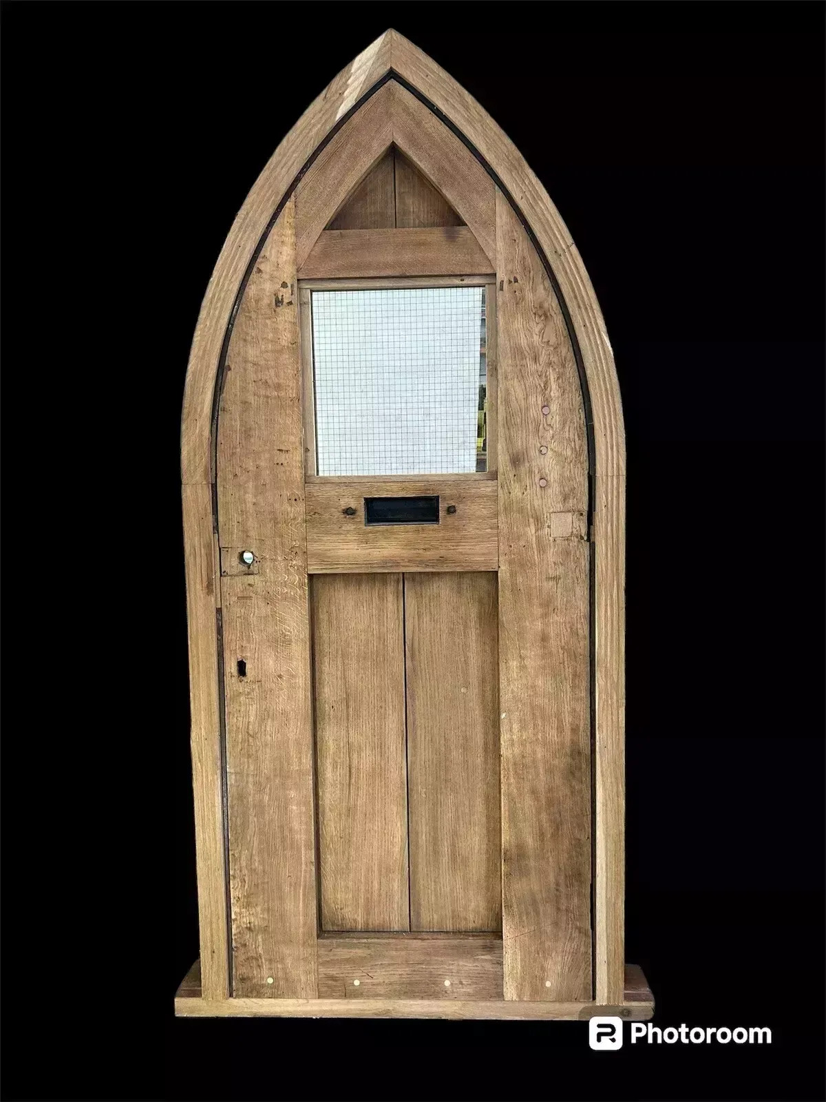 photo furniture Solid Oak Front Door Frame Antique Old Period Reclaimed Tudor Arched Iron Glazed
