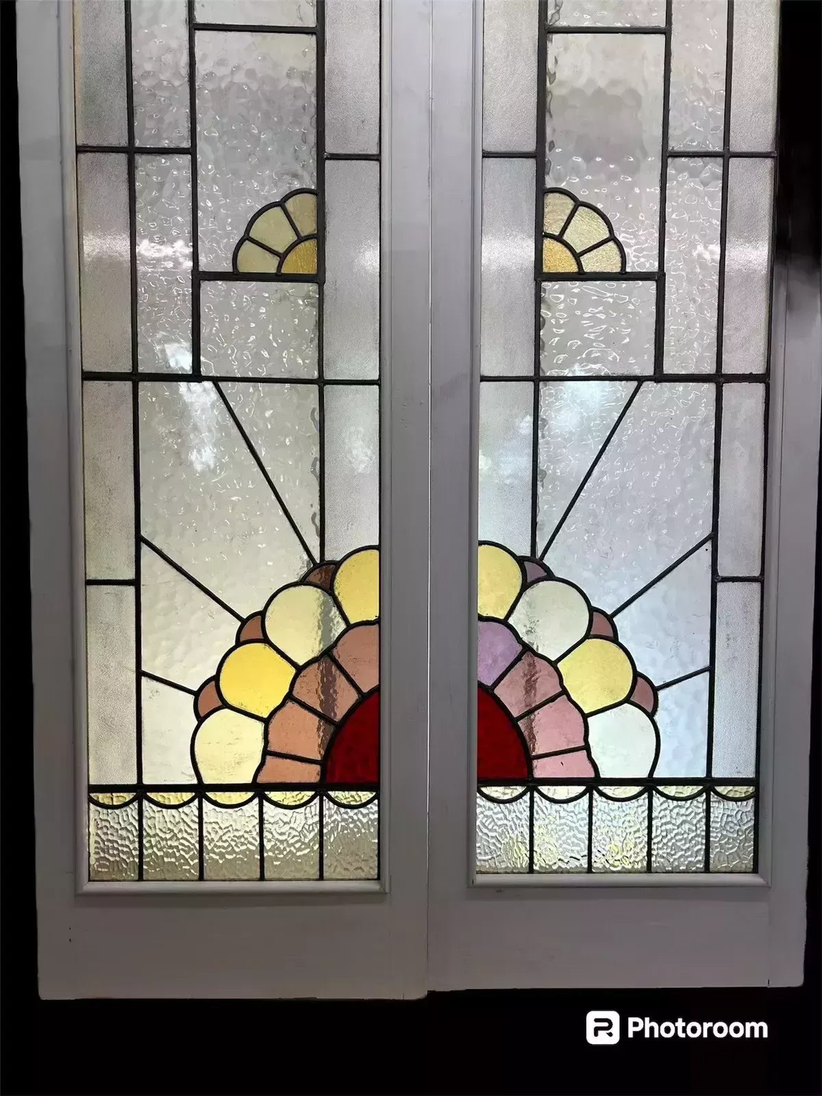 Art Deco Stained Glass Doors Antique Period Reclaimed Old French Lead Double Set photo Home Fixtures