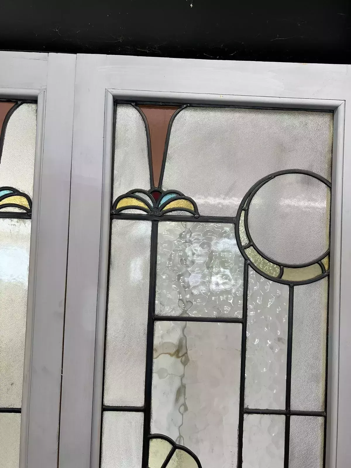 Art Deco Stained Glass Doors Antique Period Reclaimed Old French Lead Double Set photo vintage