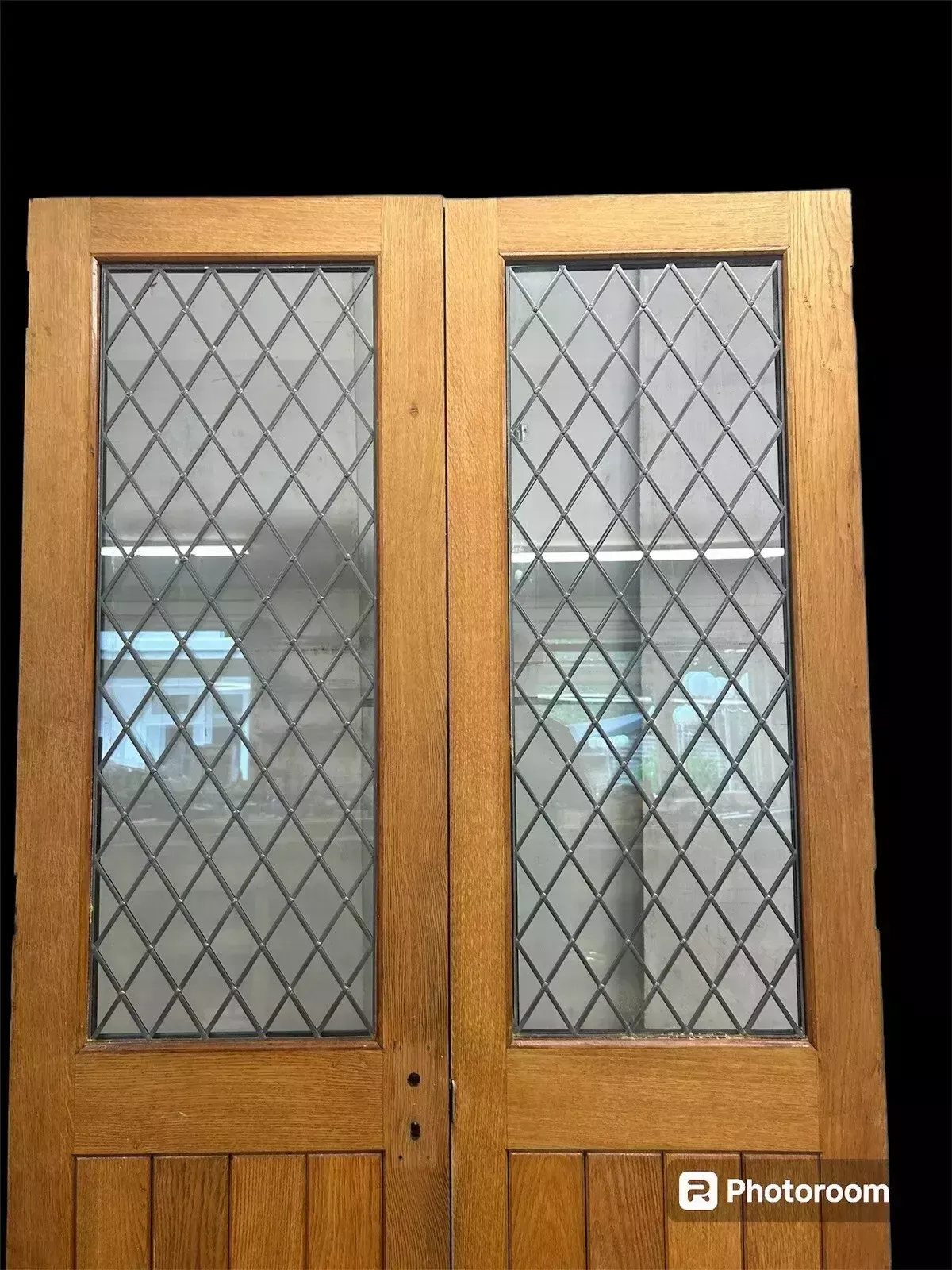 Solid Oak French Door Set Double Glazed 2 Antique Leaded Period Reclaimed Wood photo furniture