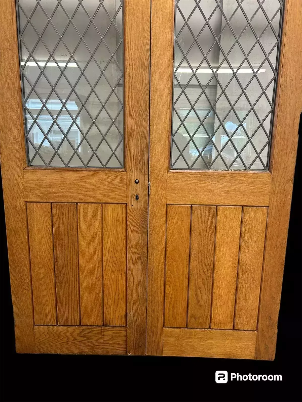 Solid Oak French Door Set Double Glazed 2 Antique Leaded Period Reclaimed Wood photo Home Fixtures