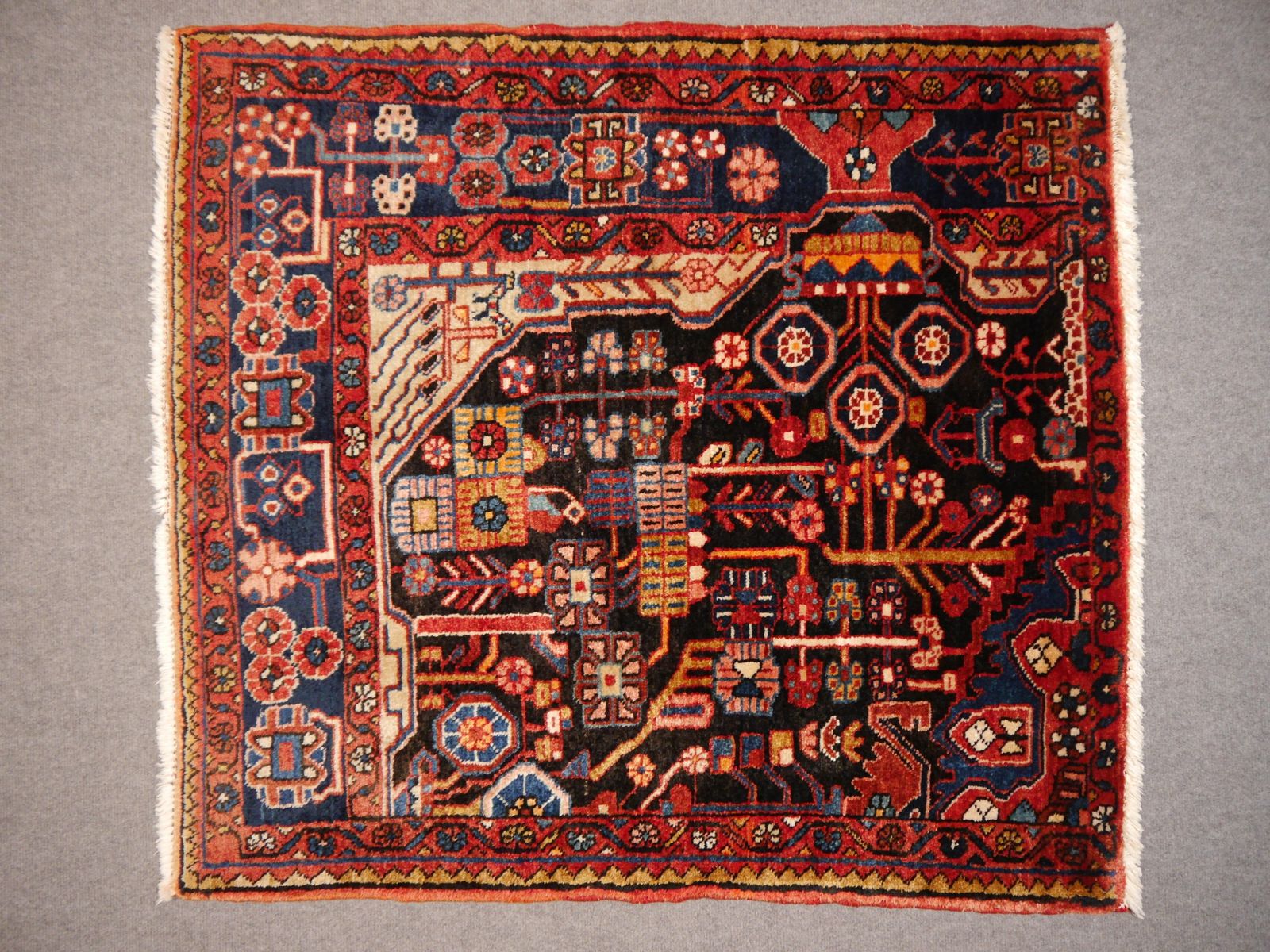 Nahawand Vintage Wagierh Sampler Rug I3.6 X 3.3 Ft / 110 X 100 Cm photo for sale