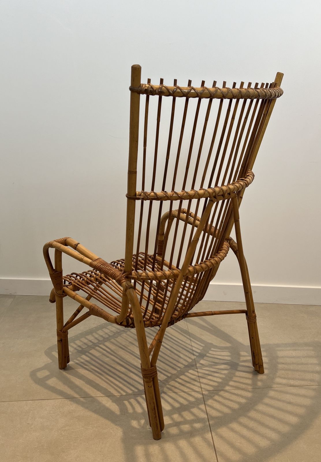 photo vintage Pair Of High Designer Rattan Armchairs