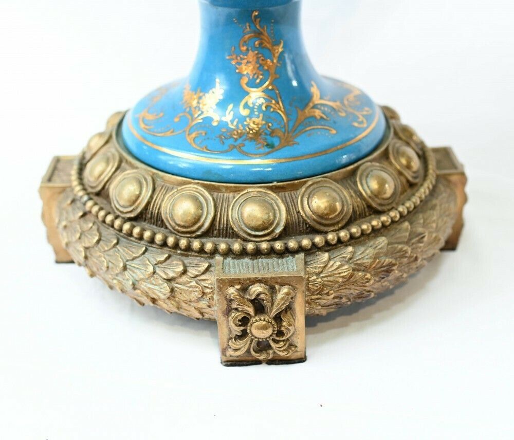 photo for sale Pair Large Sevres Floral Porcelain Vases Amphora Urns