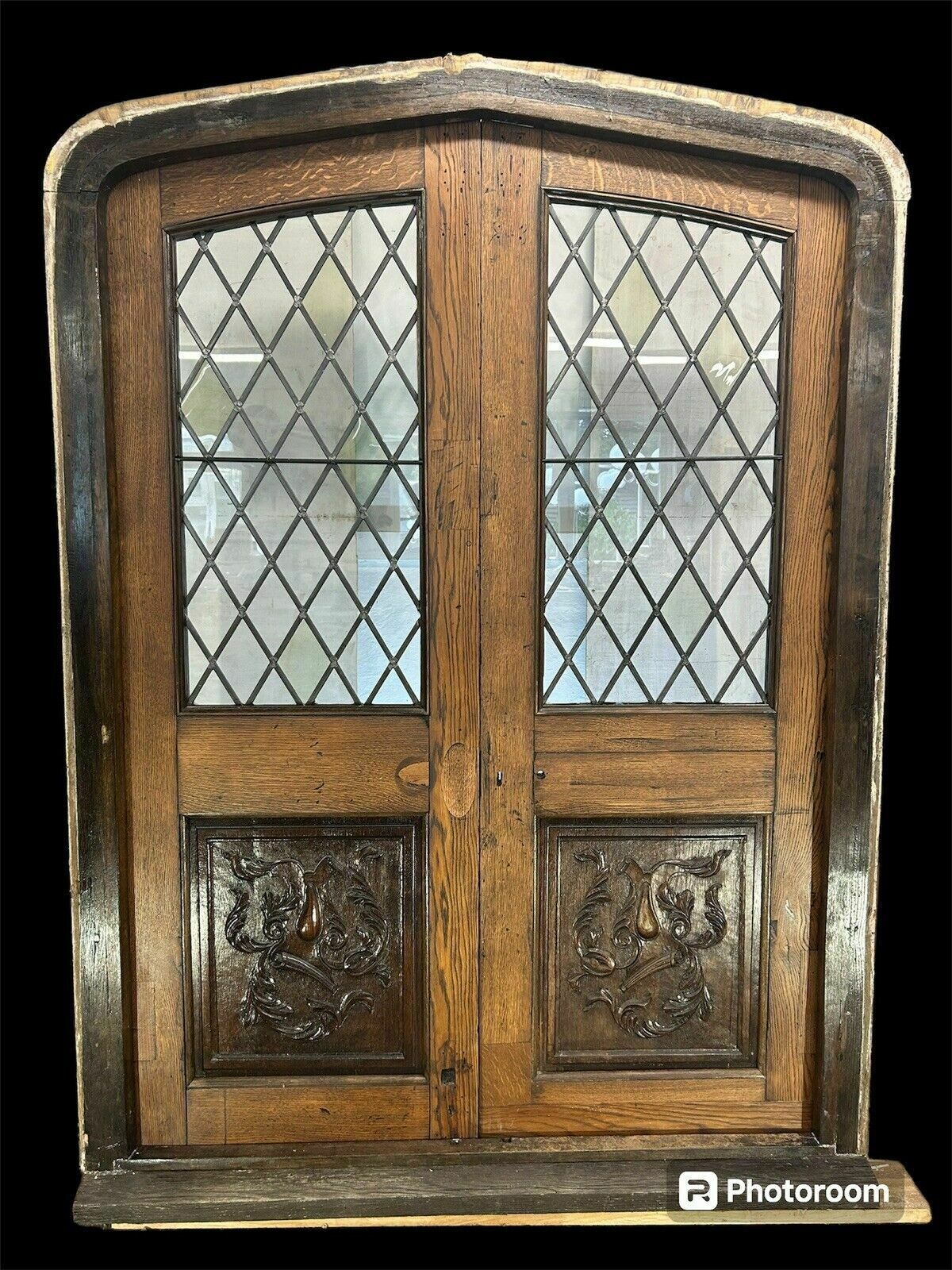 Arched Solid Oak Doors Frame Reclaimed Period Double French Antique Set Leaded