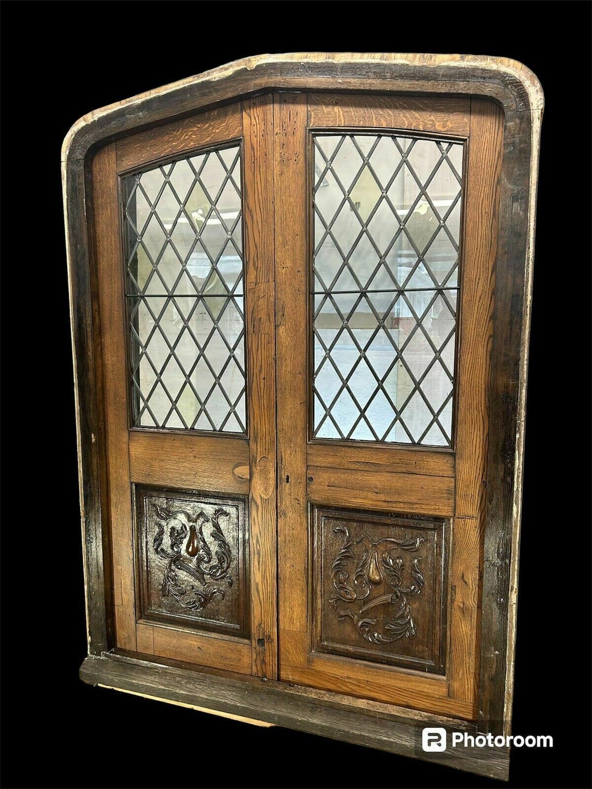 Arched Solid Oak Doors Frame Reclaimed Period Double French Antique Set Leaded photo furniture
