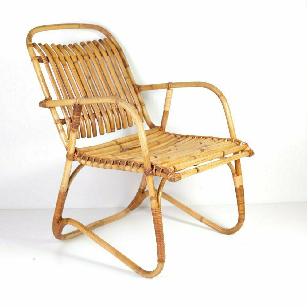 Mid Century Rattan Lounge Chair, 1950s