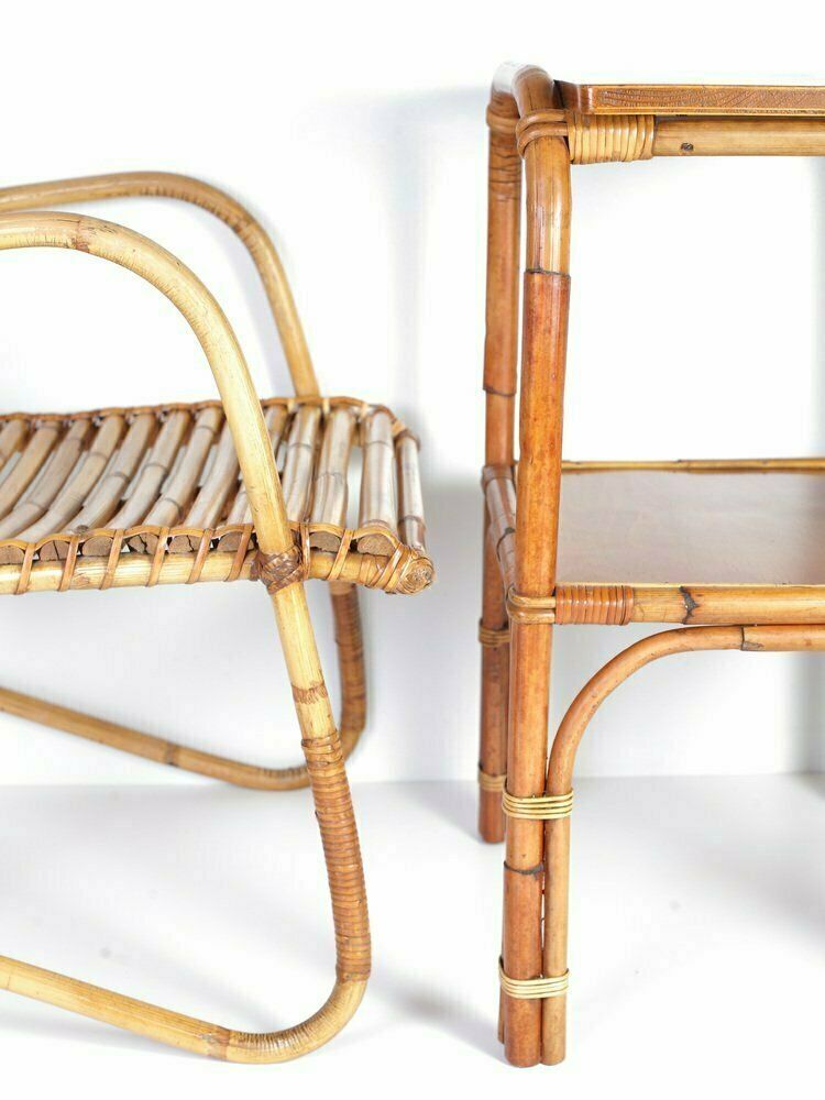 photo vintage Mid Century Rattan Lounge Chair, 1950s