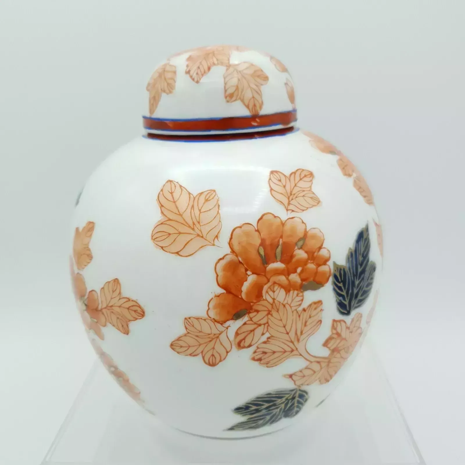 Chinese Qianlong Ginger Jar Hand Painted Imari Porcelain Raised Floral & Gilt photo for sale
