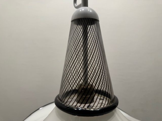 Large Black And White Murano Glass Hat Light Pendant 1970’s photo for sale