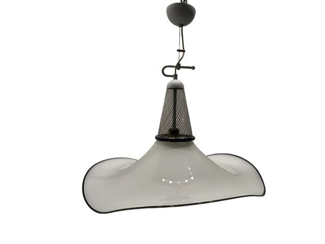 Large Black And White Murano Glass Hat Light Pendant 1970’s