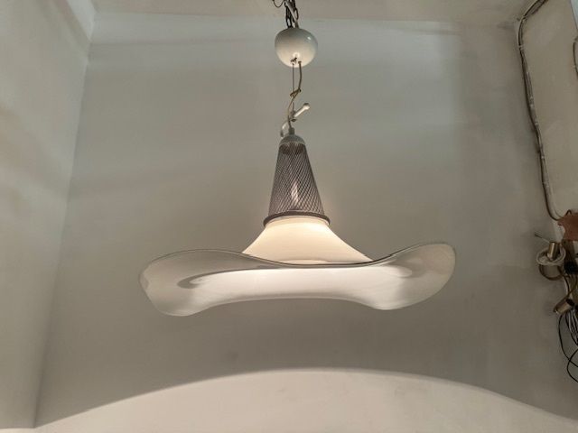 photo vinterior Large Black And White Murano Glass Hat Light Pendant 1970’s