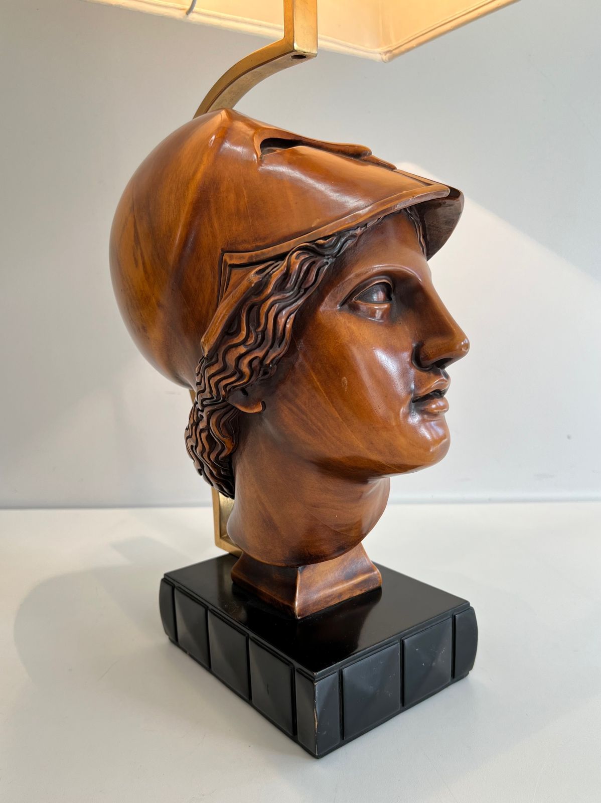 Pair Of Walnut Lamps Depicting Faces Of Helmeted Soldiers photo 3850.0