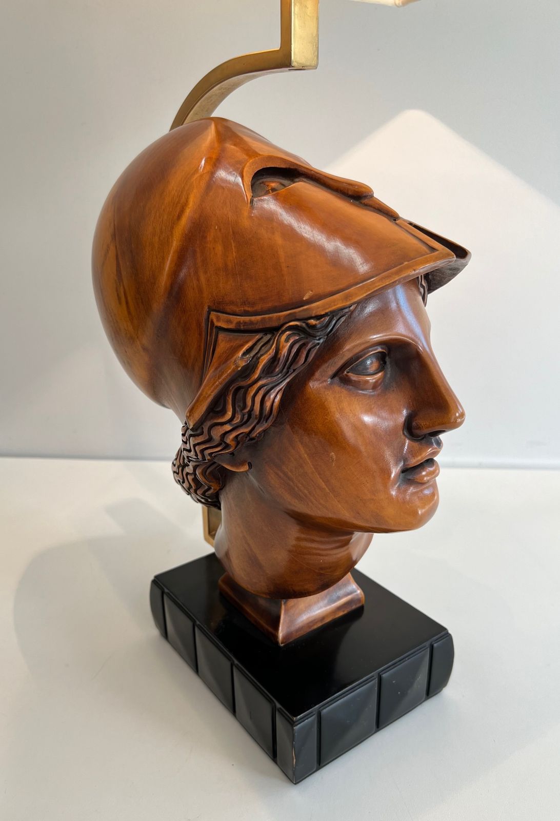 Pair Of Walnut Lamps Depicting Faces Of Helmeted Soldiers photo vinterior