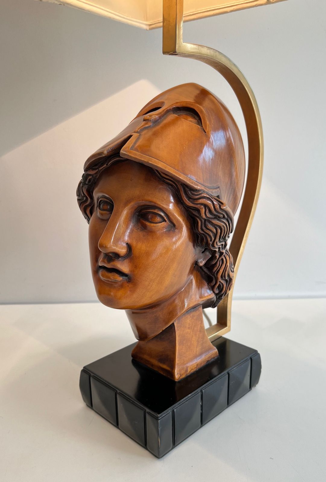 Pair Of Walnut Lamps Depicting Faces Of Helmeted Soldiers photo vintage