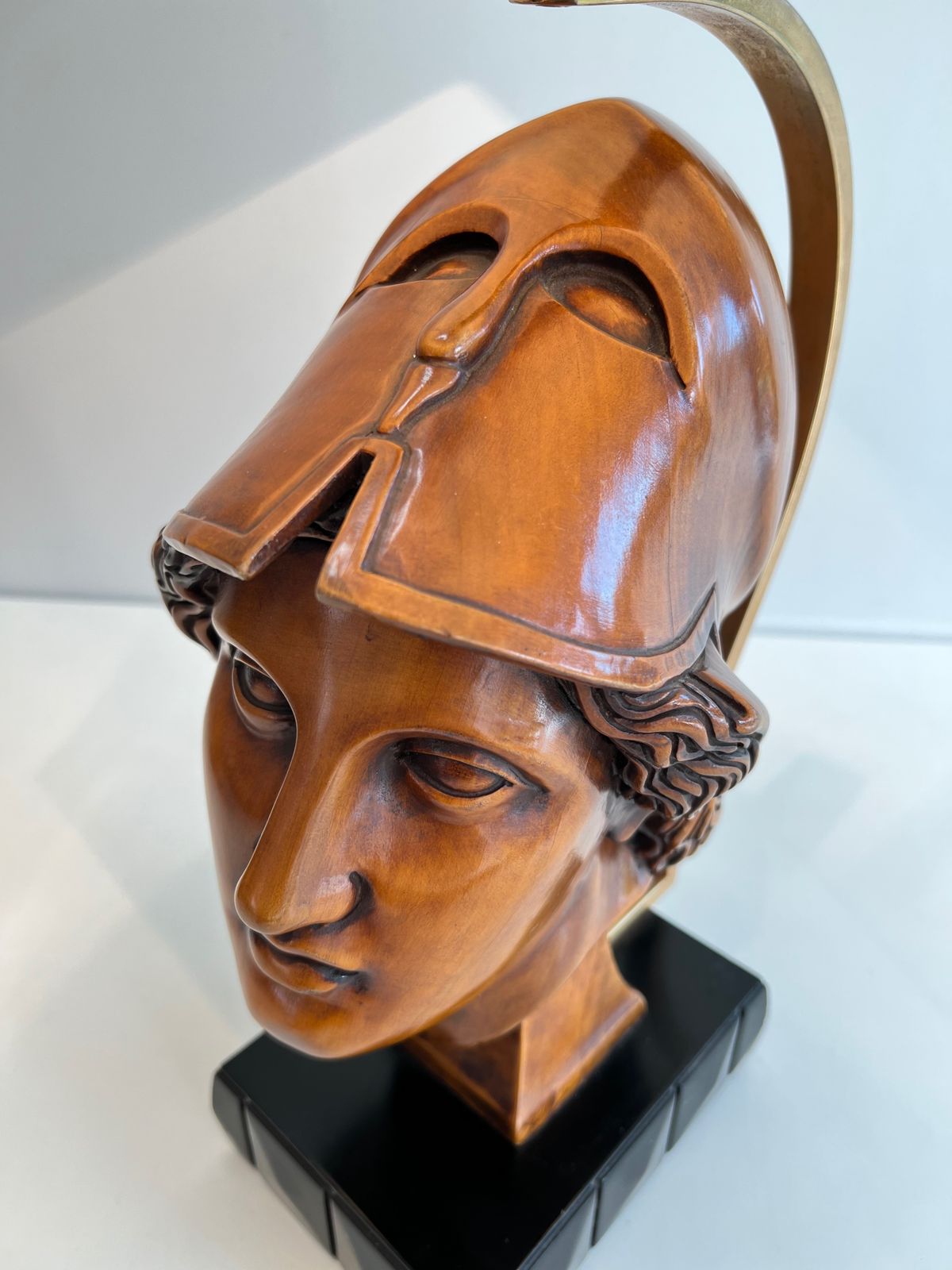photo furniture Pair Of Walnut Lamps Depicting Faces Of Helmeted Soldiers
