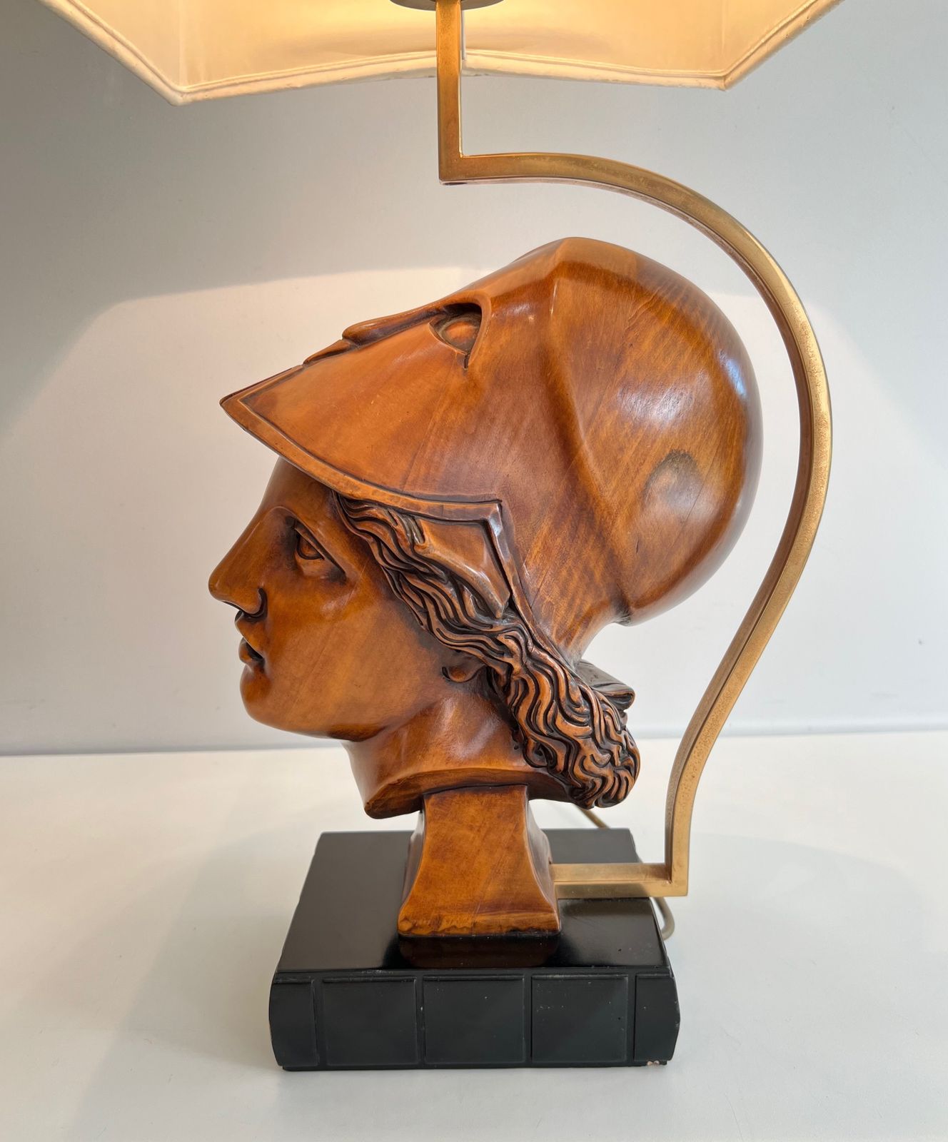 photo for sale Pair Of Walnut Lamps Depicting Faces Of Helmeted Soldiers