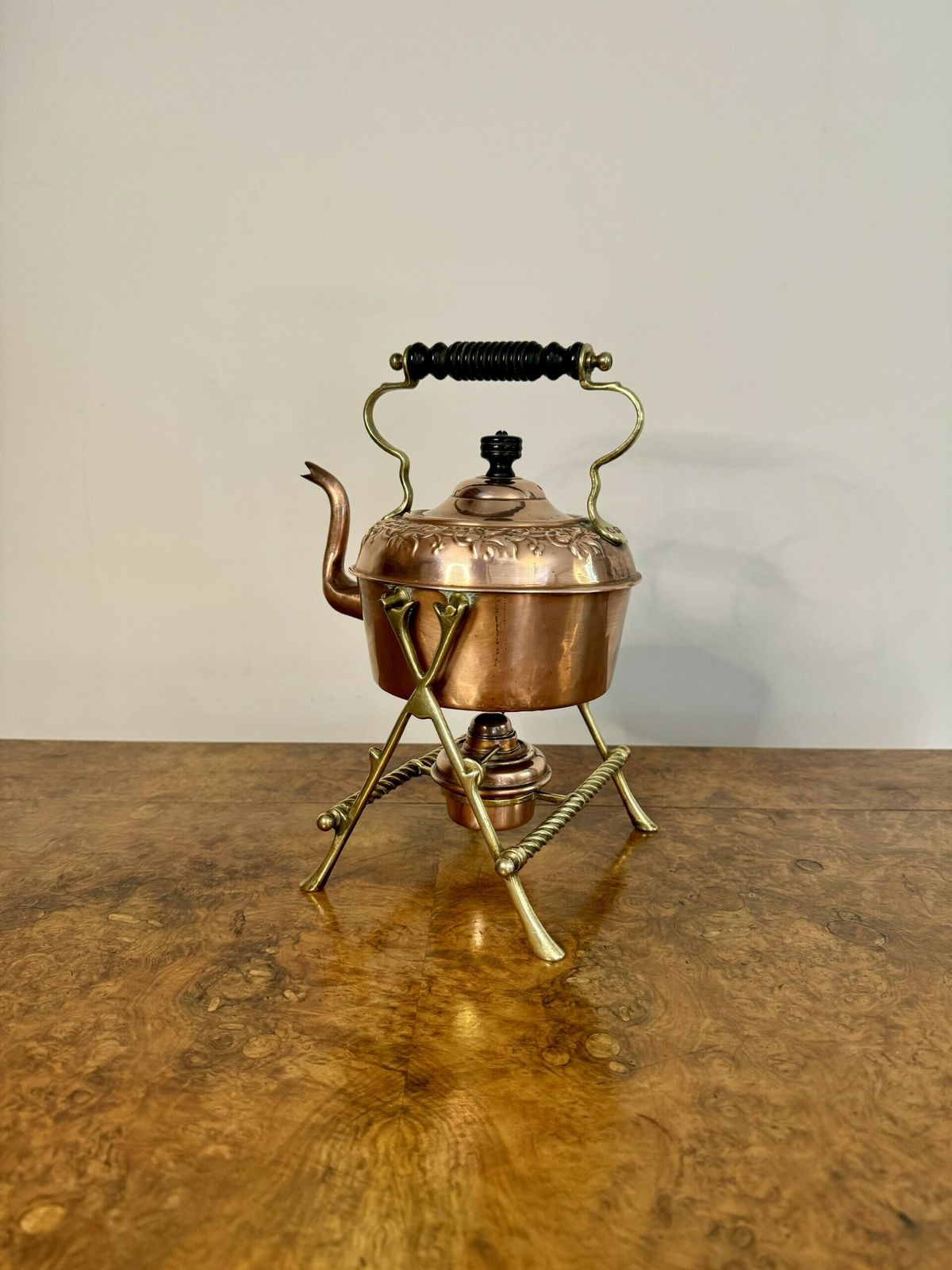 Wonderful Antique Quality Copper And Brass Spirit Kettle And Stand photo 395.0