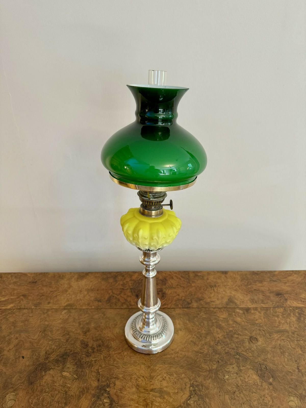 Fine Quality Victorian Silver Plated And Satin Glass Peg Oil Lamp photo furniture