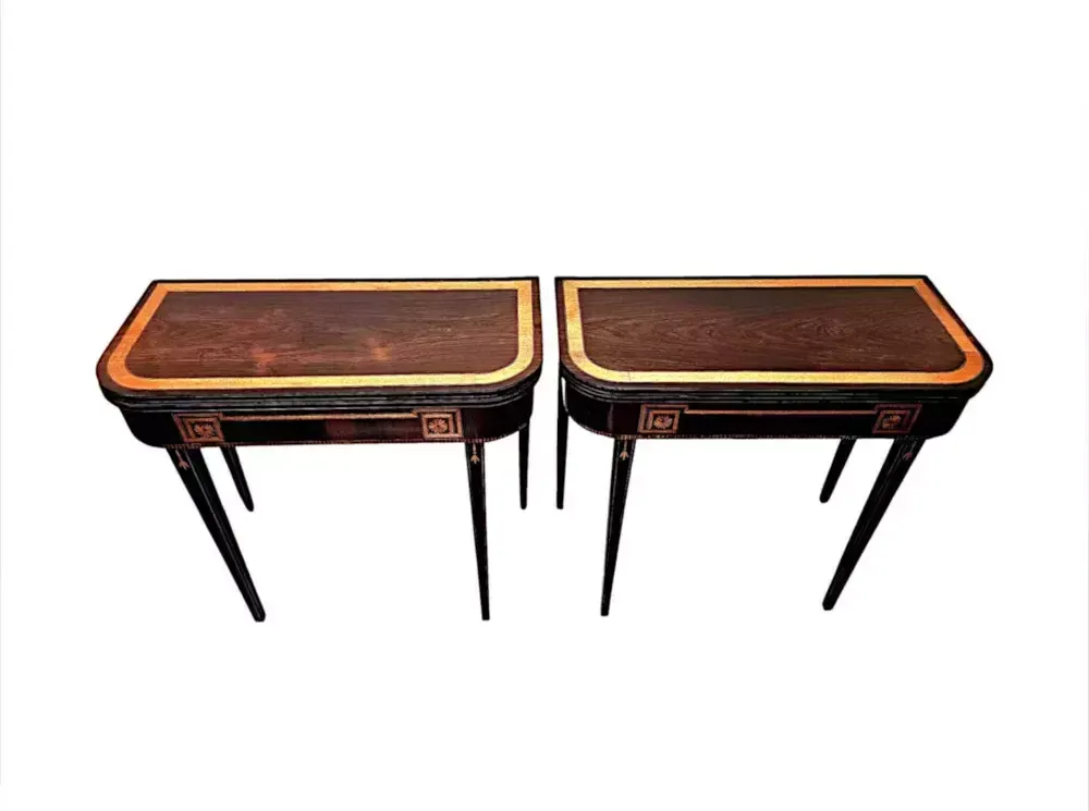 A Very Rare Pair Of Early 19th Century Regency Inlaid Card Tables photo for sale