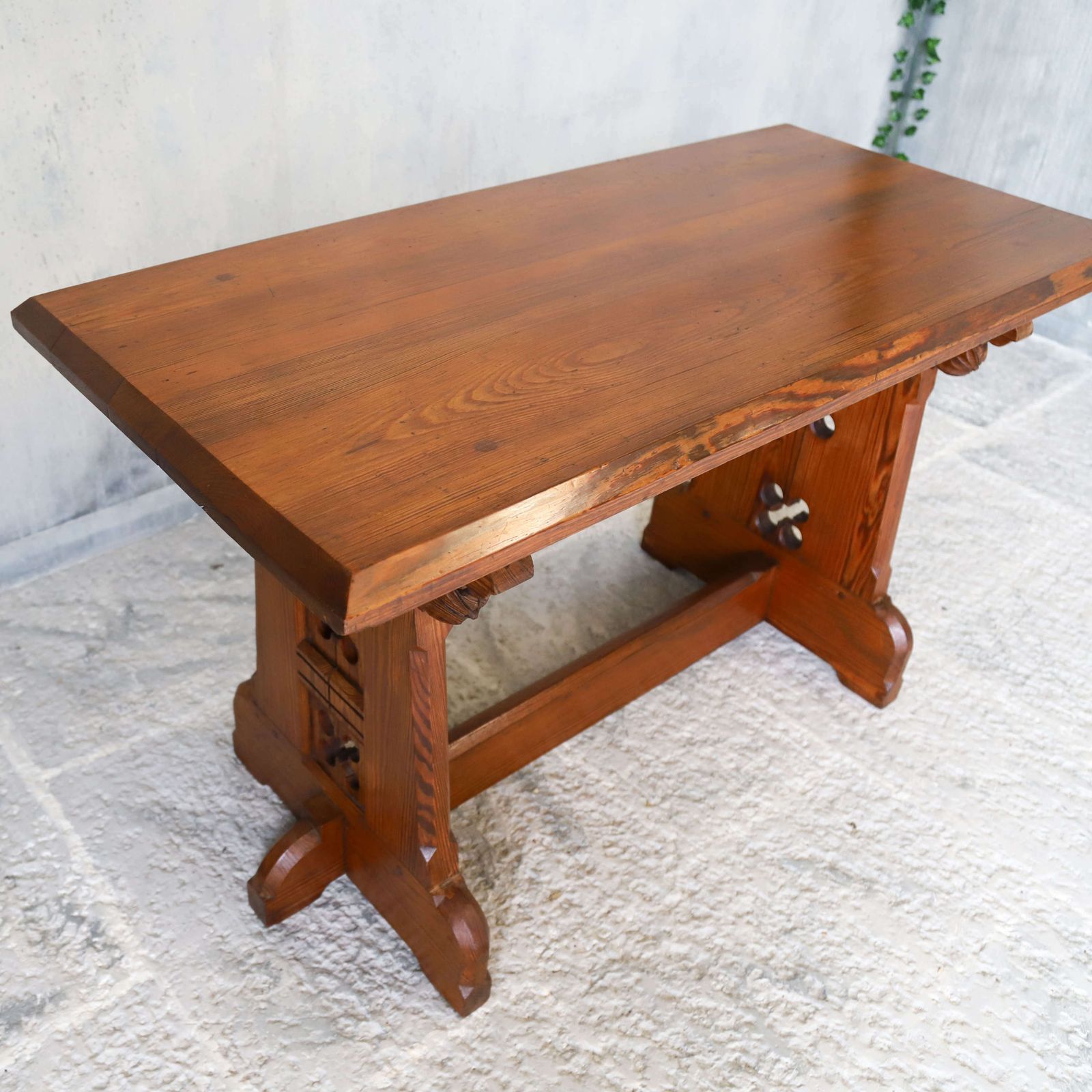 photo for sale English 19th Century Pitch Pine Gothic Altar Table Manner Of Aw Pugin