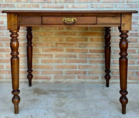 French Country Pine Worktable In Oak, 1920s