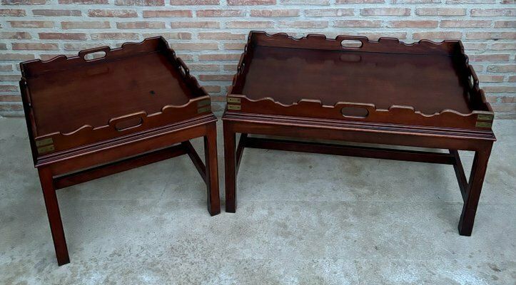 photo furniture Early 20th Century Wood Coffee Table With Small Removable Tray, 1924, Set Of 2