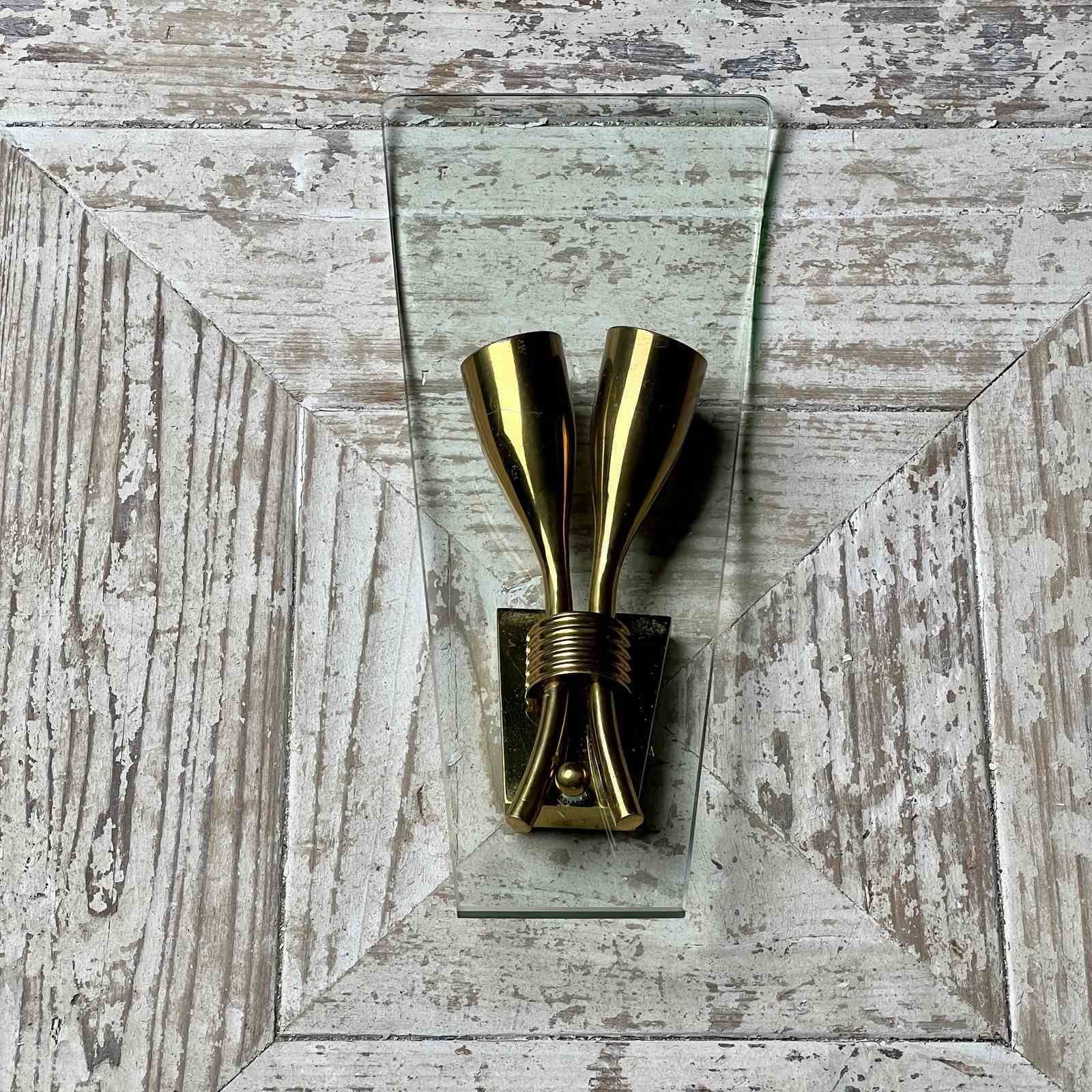 photo furniture Pair Of 1950s Italian Mid Century Modern Curved Glass Wall Light Sconces