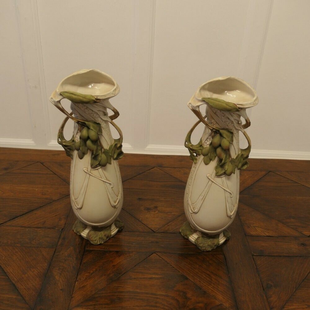 A Pair Of Large Royal Dux Bohemia Art Nouveau 19th Century Porcelain Vases photo furniture